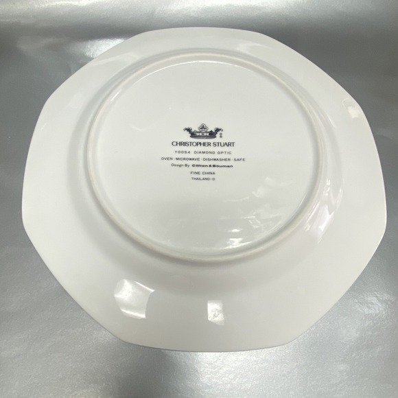 Set Of (2) Christopher Stuart Fine China Diamond Optic Pattern 8" Salad Plates - Picture 5 of 6